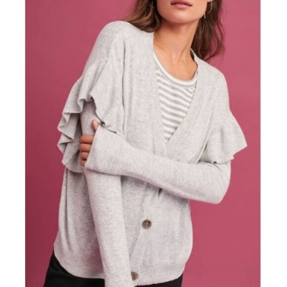 Anthropologie Line + Dot Eulalia grey Ruffle Sleeve Cardigan sz XS - Picture 1 of 5